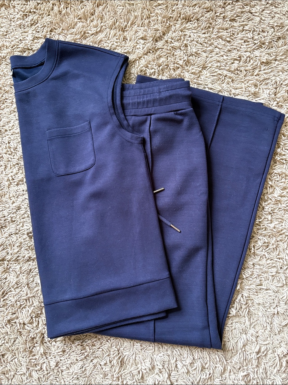 Navy Blue short sleeved Sweatshirt and pants Set